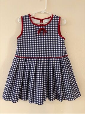 Edgehill Collection Navy and White Gingham Dress with Red Trim